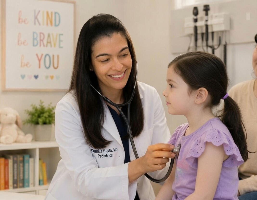 Dr Gupta examining a preschool patient